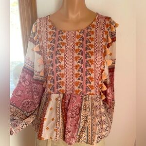 ❤️ 21”PTP M American Eagle boho blouse peasant floral embroidered look